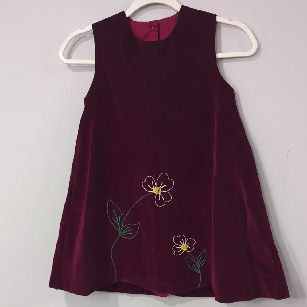 Vintage‎ Girls Velvet Maroon Dress Burgundy Flowers